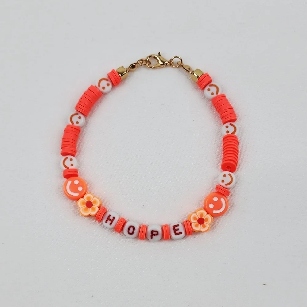 Handmade Word Hope Smiley Face Flower Orange  Bracelet